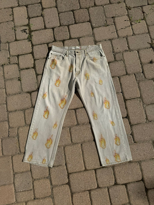 flame printed custom Levi jeans