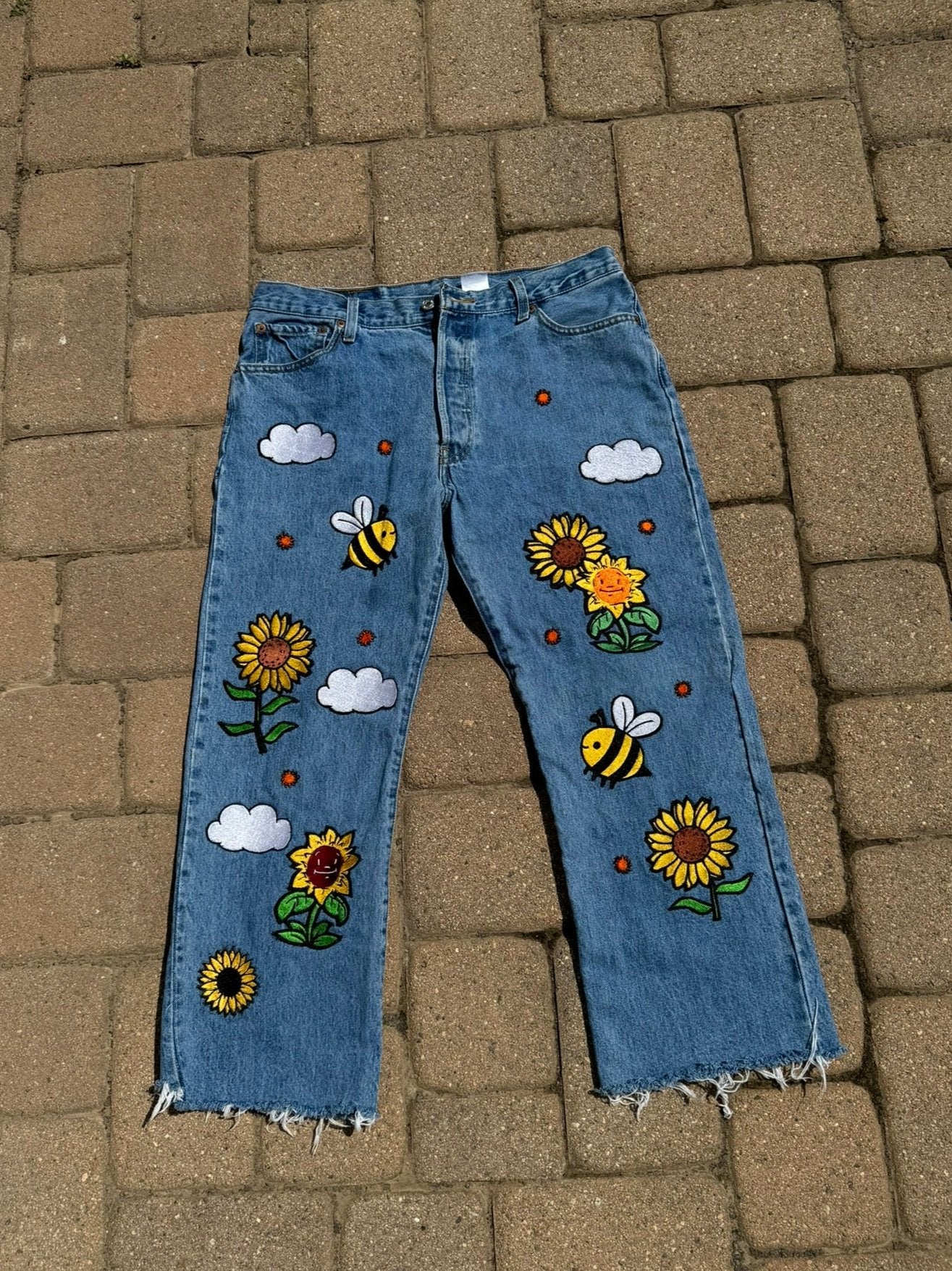 vintage sunflower Levi blue jeans