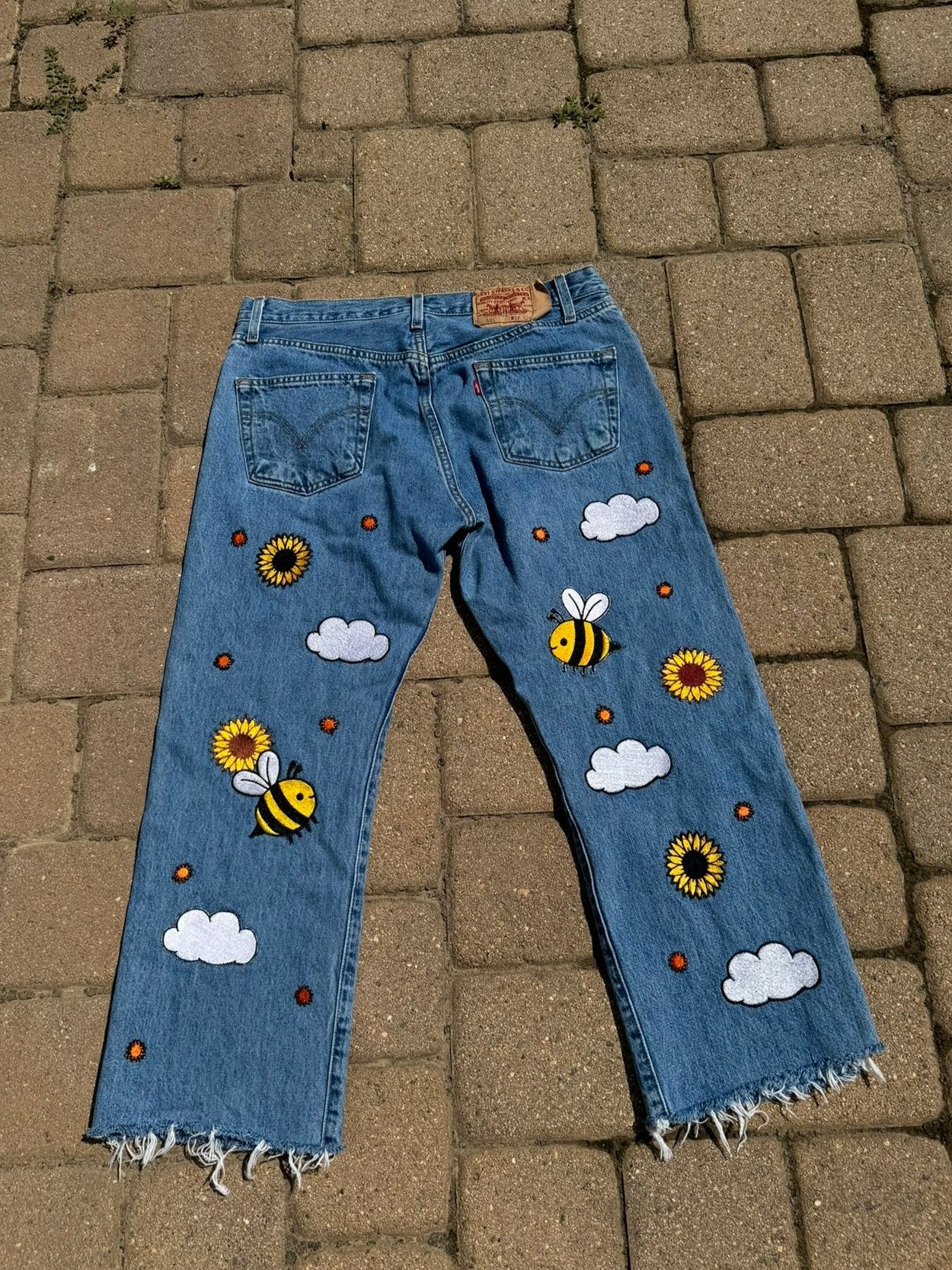 vintage sunflower Levi blue jeans